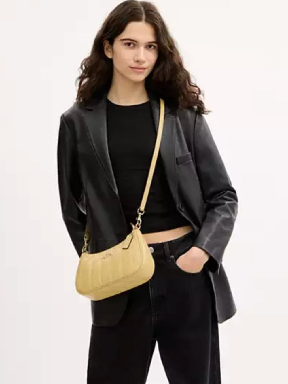 Coach Teri Shoulder Bag With Quilting Crinkle Leather Gold Soft Yellow NWT - Picture 3 of 13